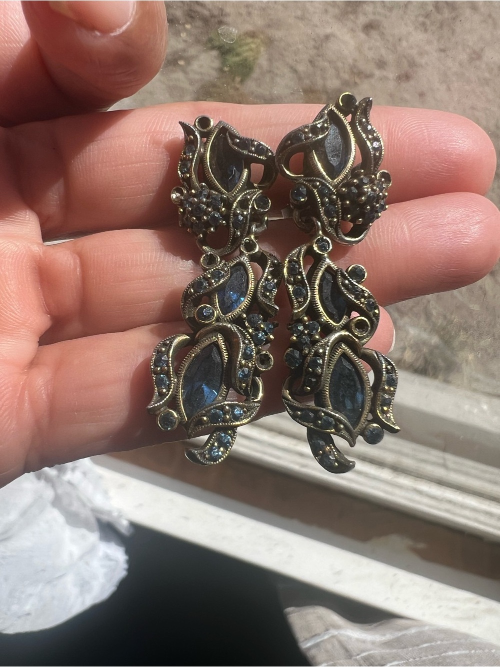 Ornate Blue and Gold Drop Earrings - Women Jewelry